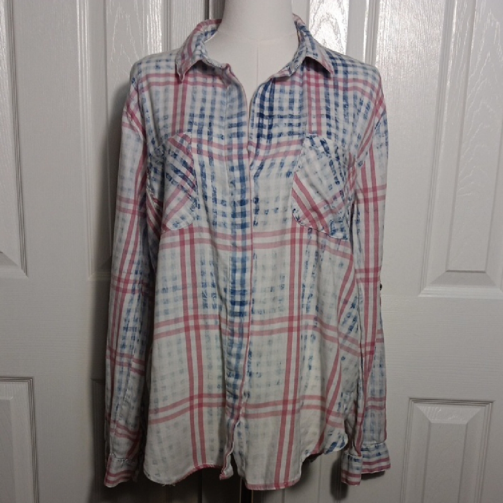 Cotton On Plaid Lightweight Long Sleeve Shirt in Pink and Blue